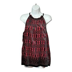 Max Studio Velvet Halter Top Red Black Pattern Sleeveless Lined Tunic Tank